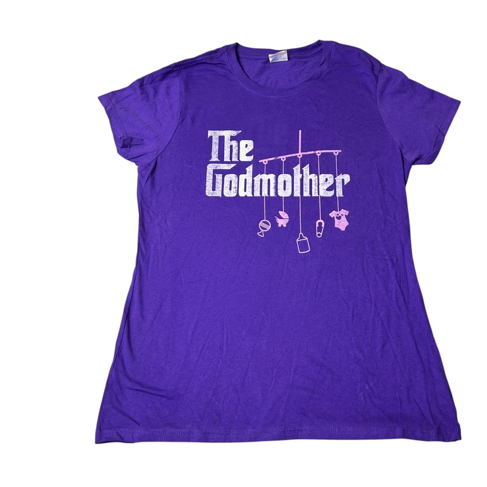Gildan The Godmother T-Shirt Womens S Purple Baby Shower Gift Graphic Tee